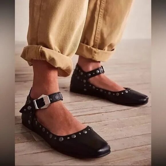Free People Mystic Mary Jane Flats Black Size EU 38 US 8 NEW - Picture 1 of 6